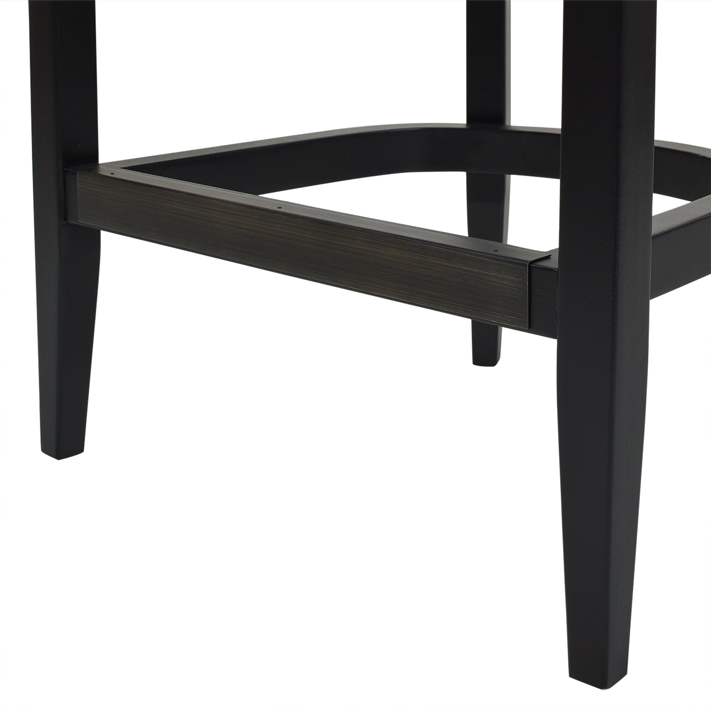 Black wooden bar stool legs with a metallic brushed crossbar detail