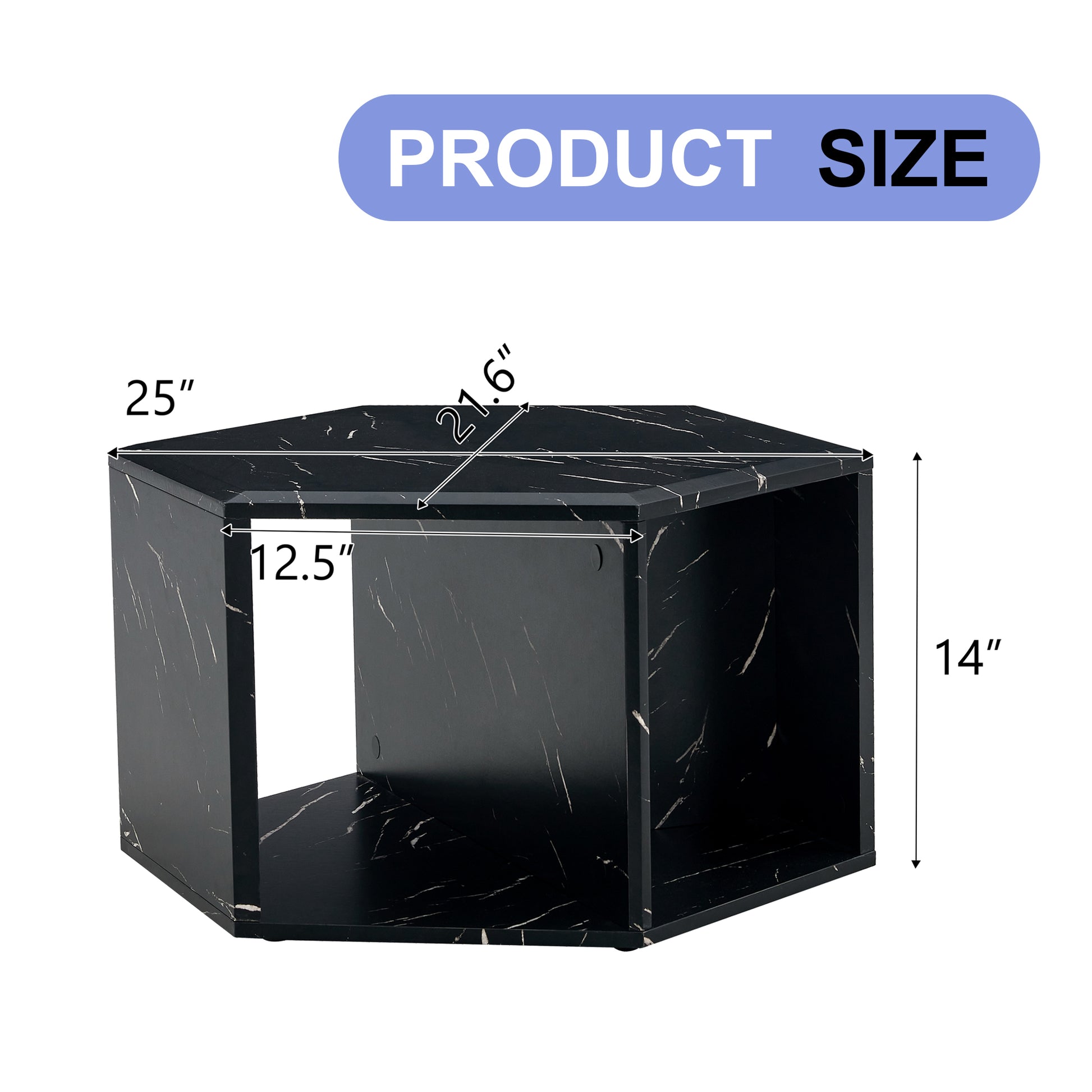 Hexagonal black marble effect side table with dimensions xx inches