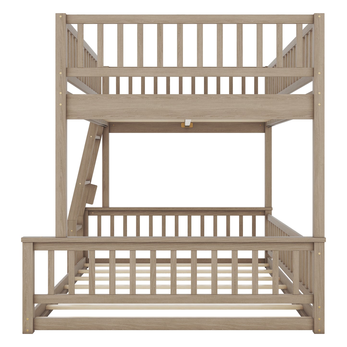 Rustic oak twin over twin bunk bed with ladder and safety rails
