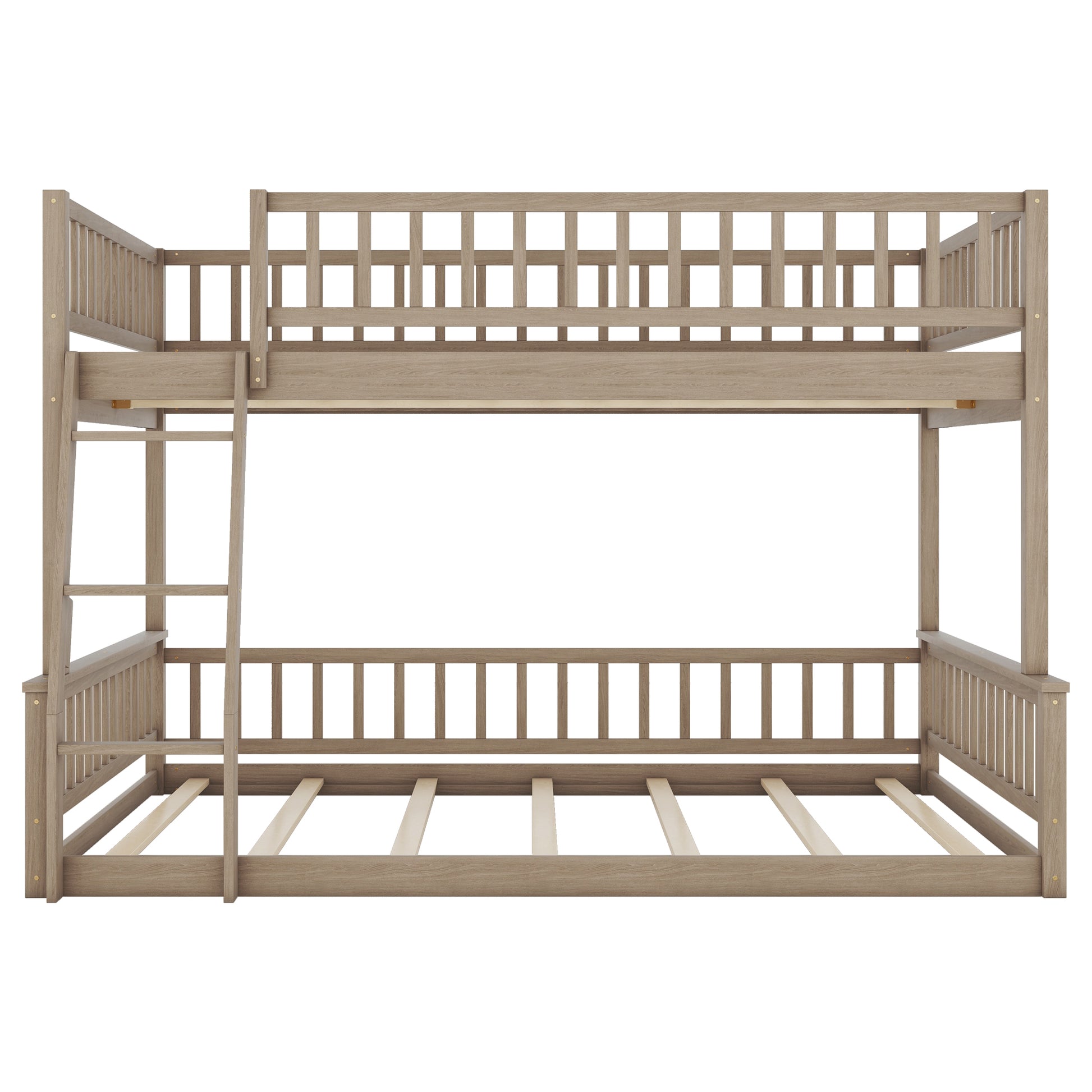 Solid wood twin over twin bunk bed with natural oak finish and ladder