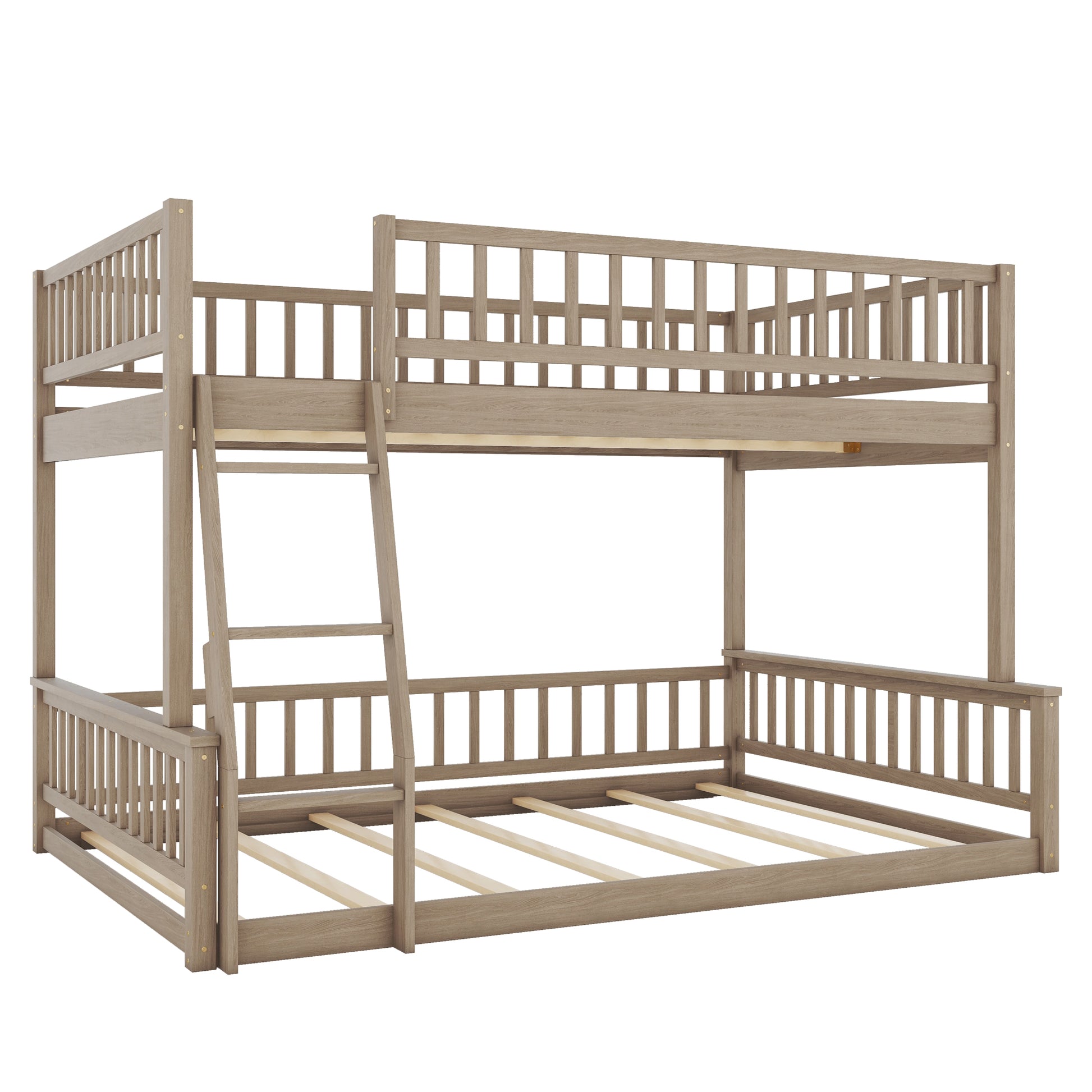 Rustic oak wood bunk bed with ladder