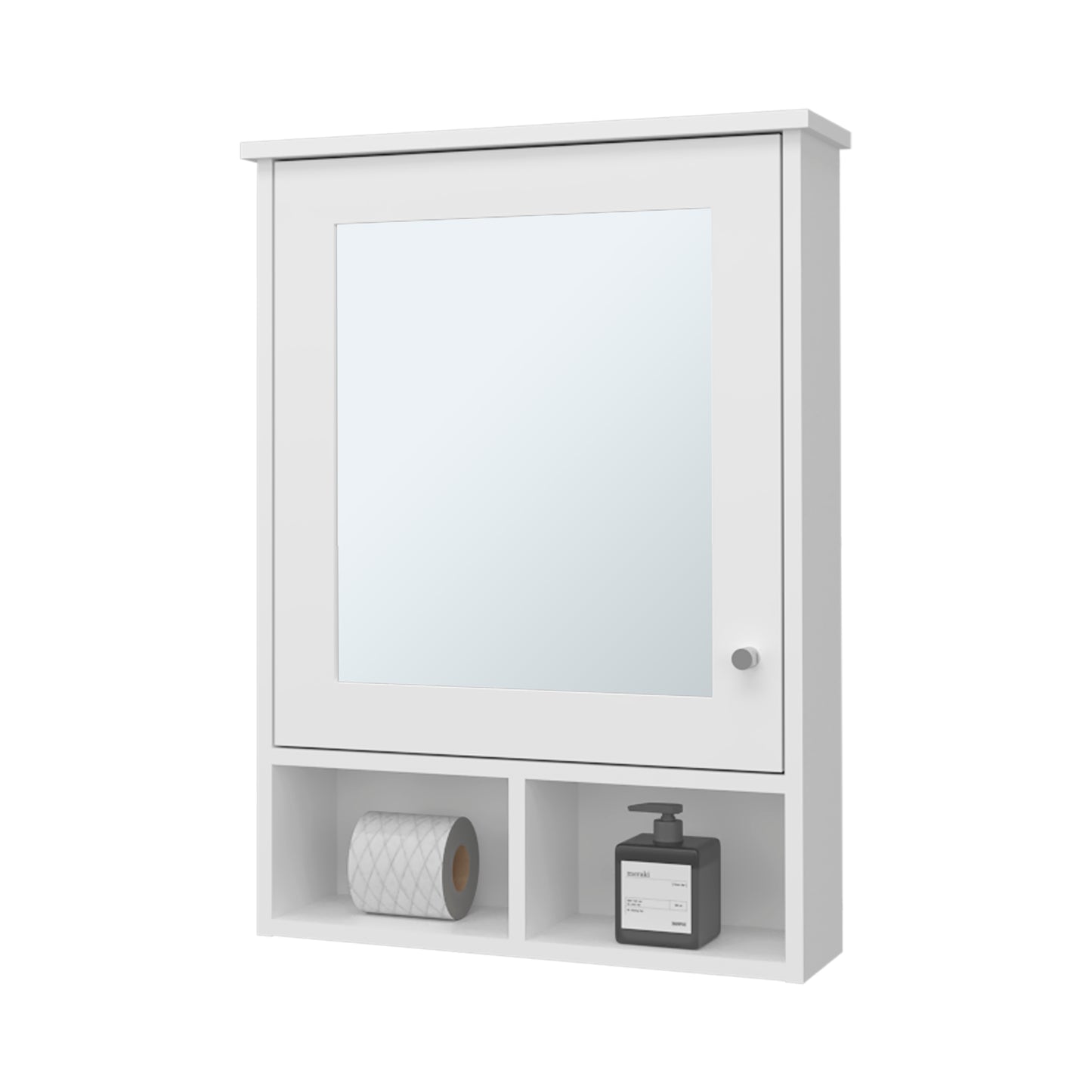 White medicine cabinet with mirror and two lower shelves