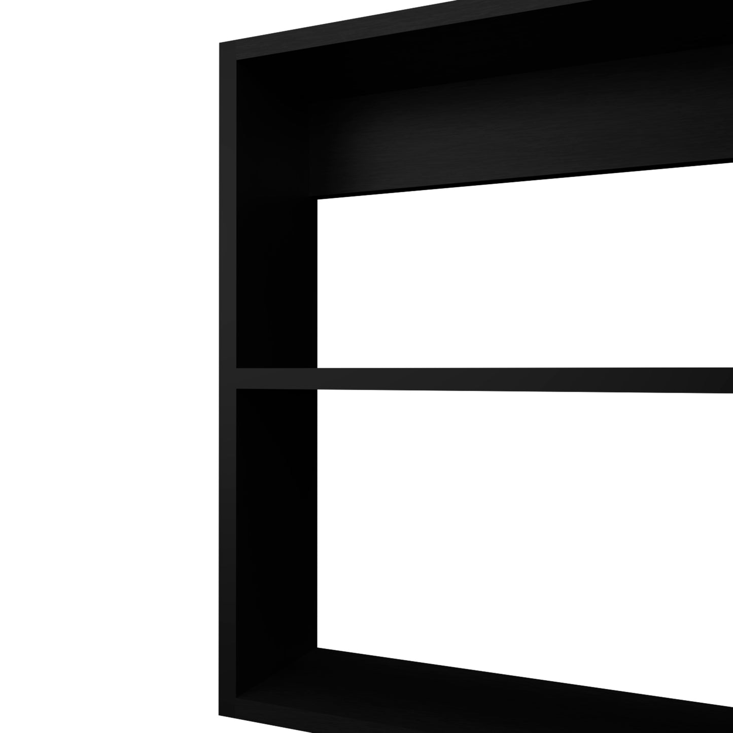 Modern black wall shelf with two open compartments for display