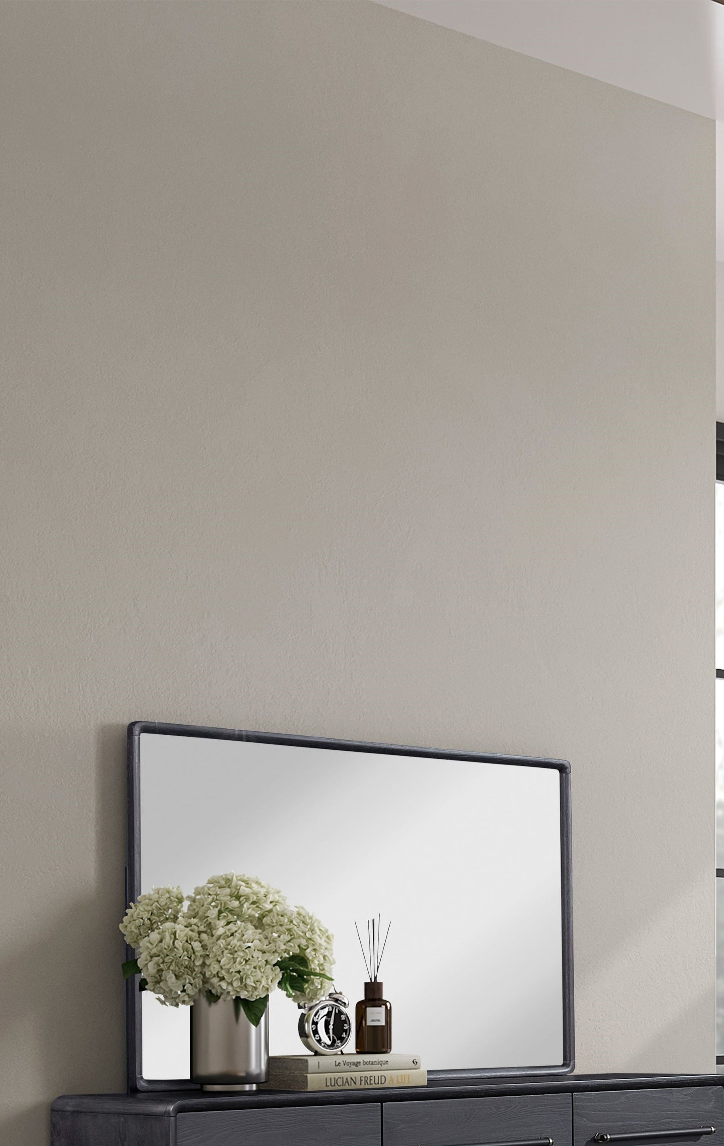 Modern rectangle wall mirror with dark metal frame ideal for entryway decor