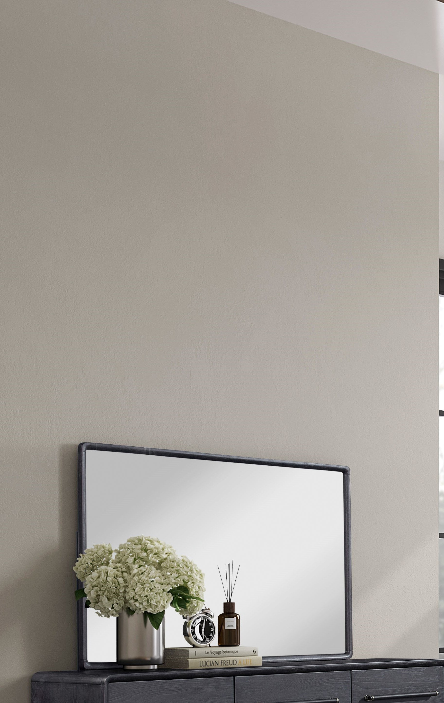 Modern rectangle wall mirror with dark metal frame ideal for entryway decor