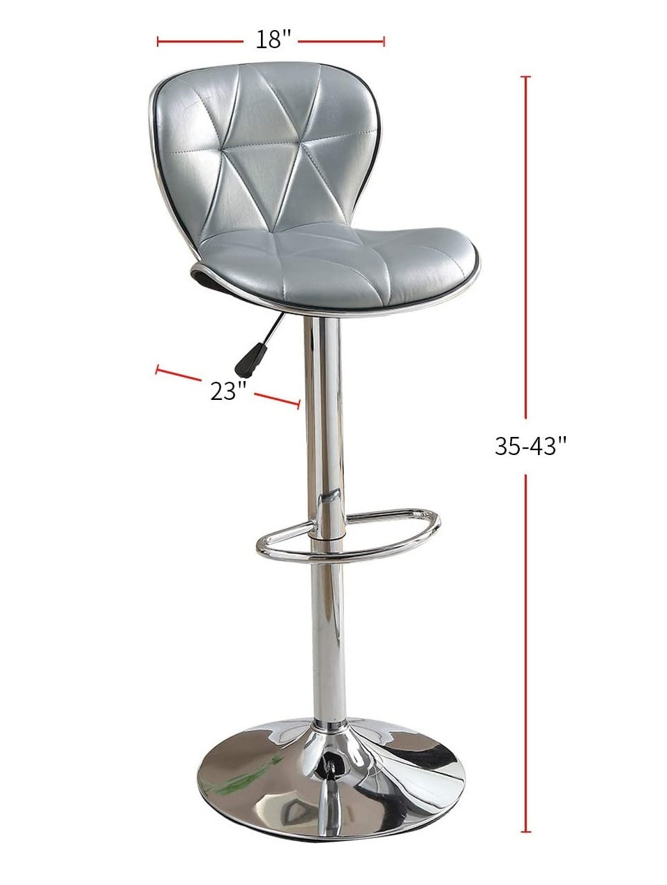 Silver diamondstitched adjustable bar stool with chrome base