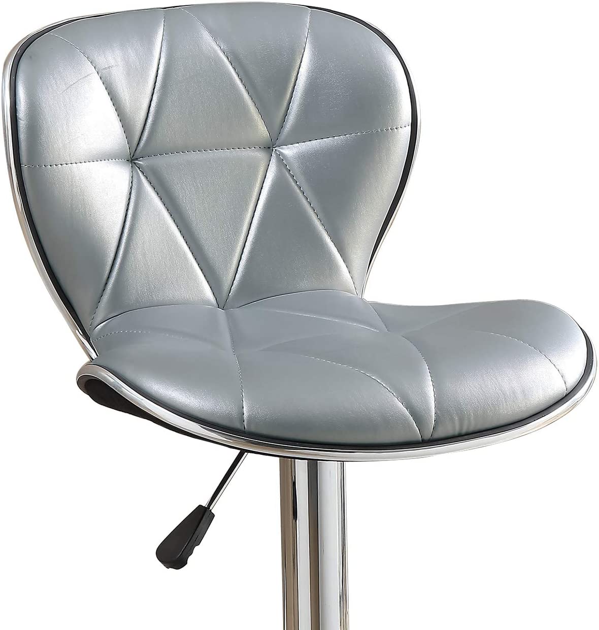 Silver diamondstitched bar stool with chrome accents adjustable height