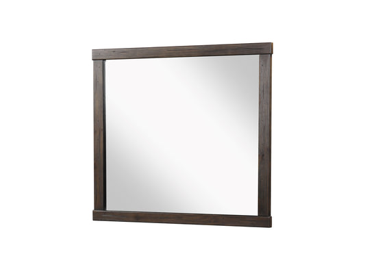Rectangular wooden framed mirror with a dark oak finish ideal for entryway decor