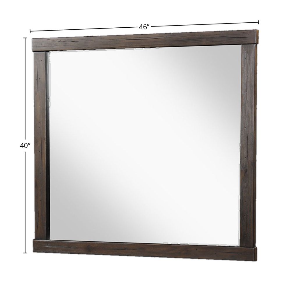 Rustic dark wood framed square mirror  inches wide and  inches tall for bedroom decor