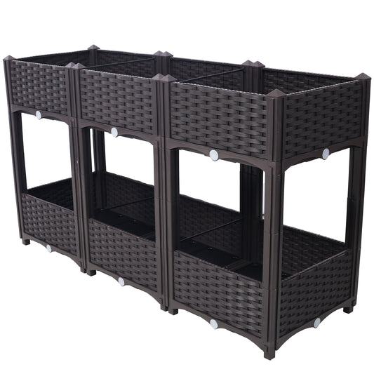 Brown modular raised garden bed with woven texture perfect for urban gardening