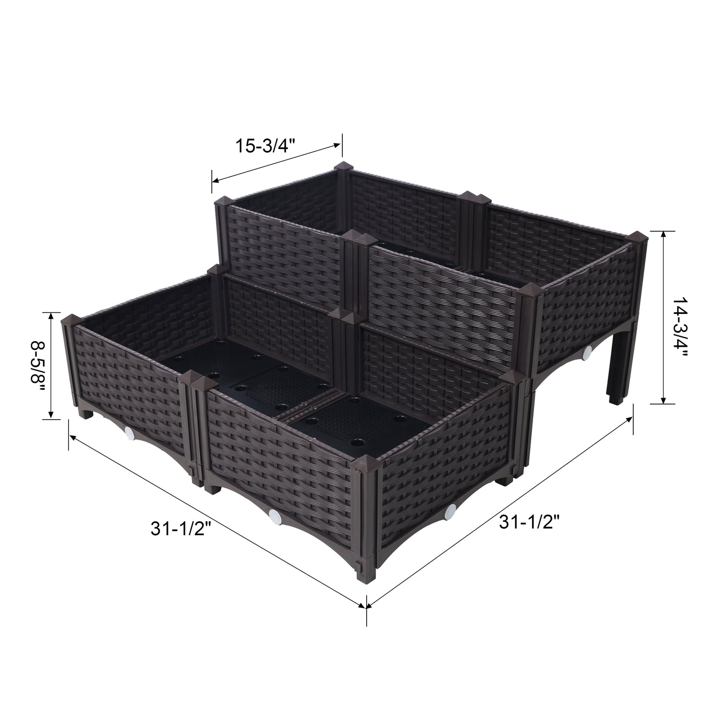 Brown modular raised garden bed with wicker texture  L x  W x  H for outdoor gardening