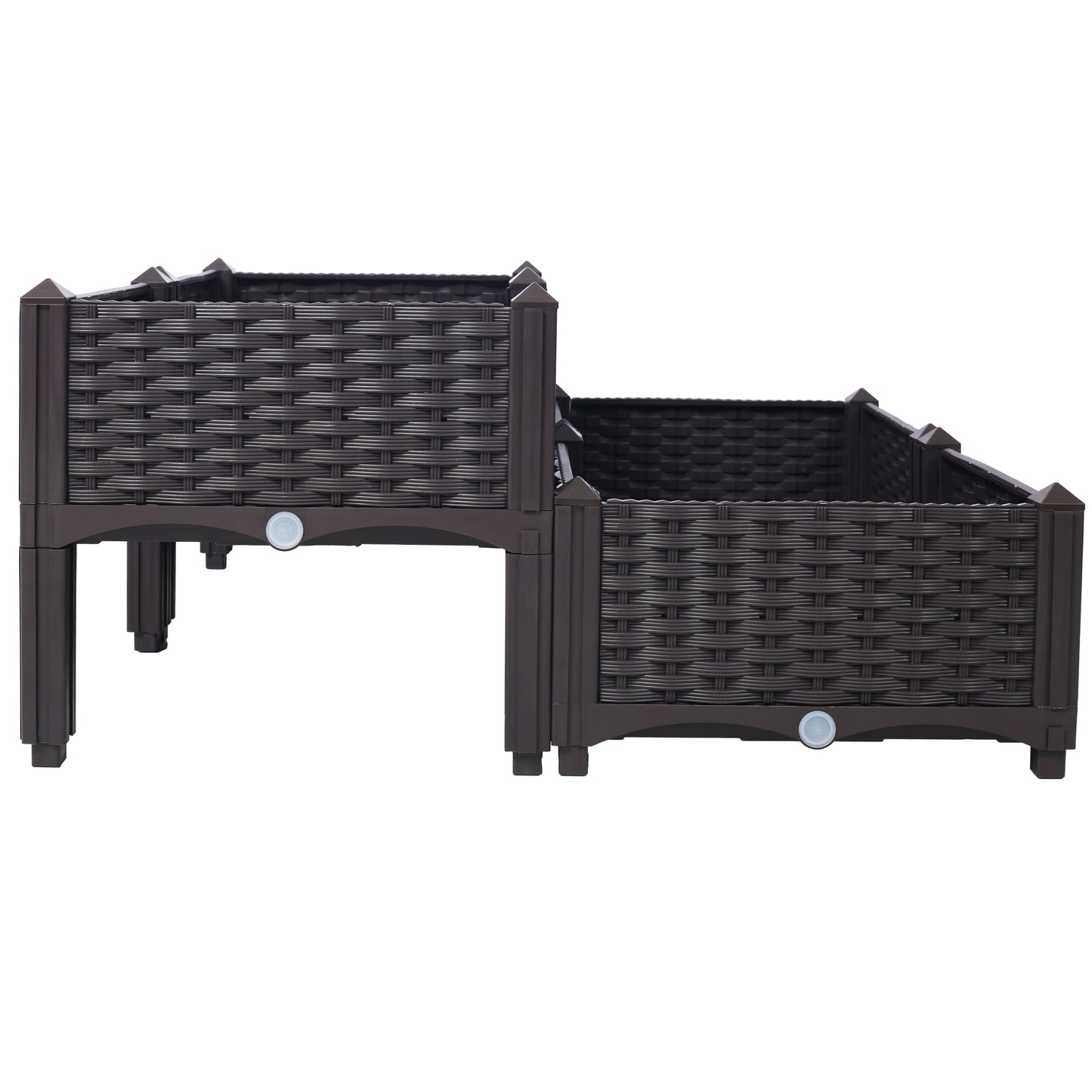 Elevated tiered planter with dark brown rattanstyle finish for gardening on patios