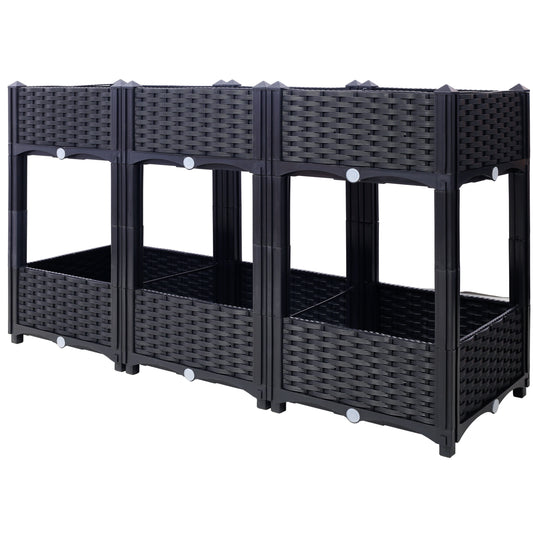 Black modular raised garden bed with a wickerlike texture  sections