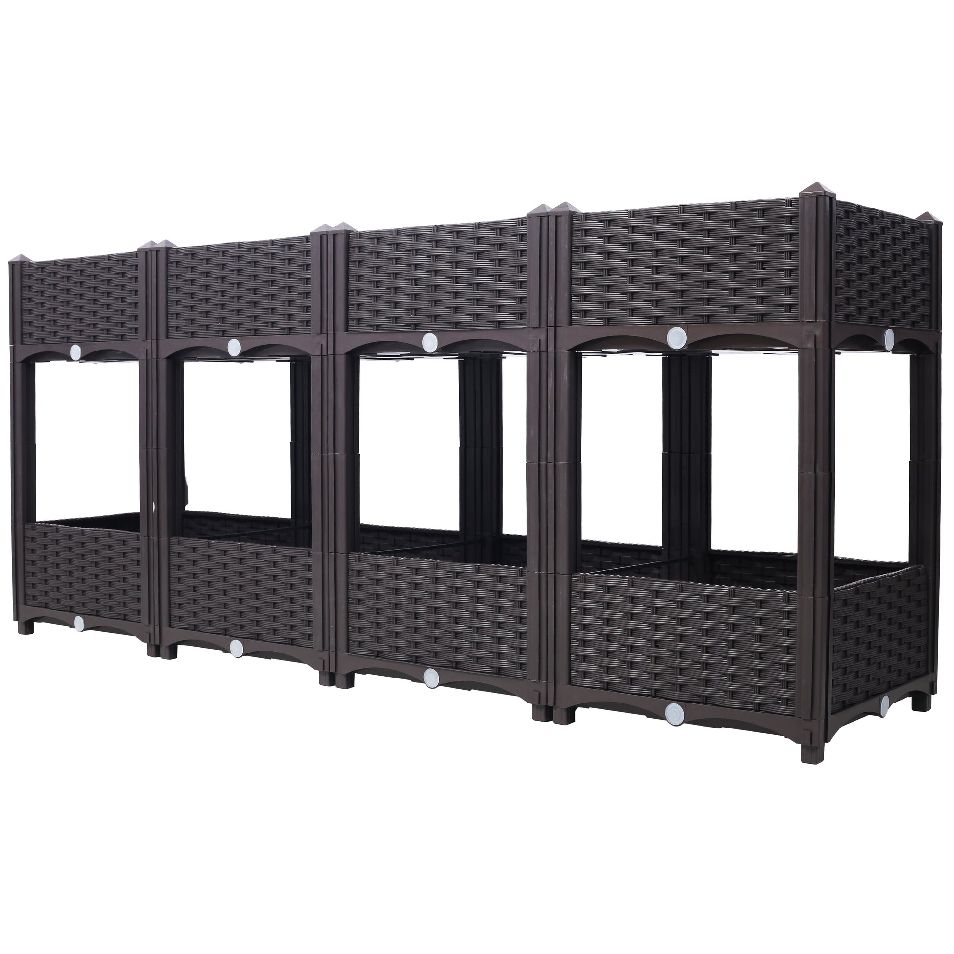 Dark brown modular raised garden bed with woven texture perfect for small spaces