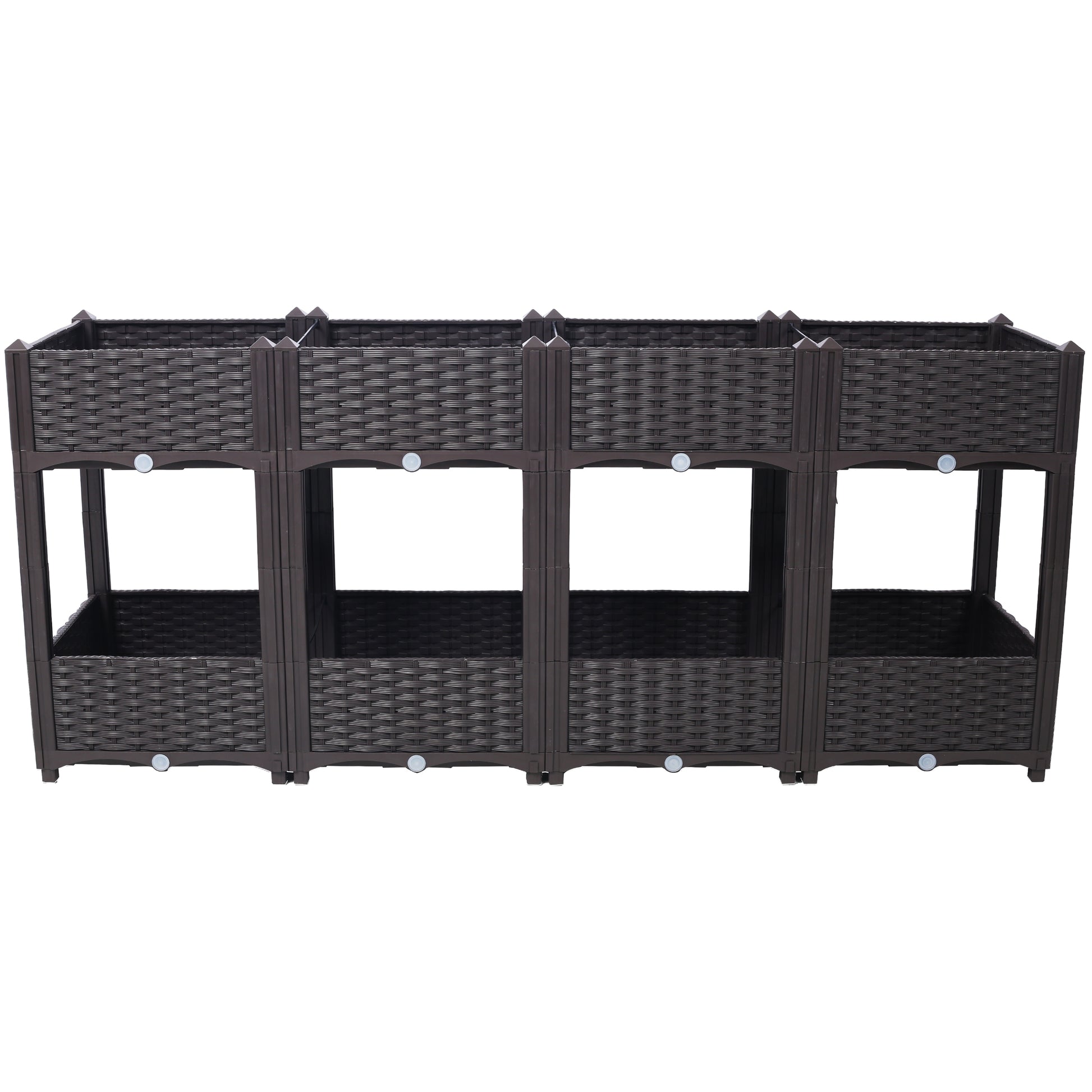 Brown modular raised garden bed with woven texture stackable design for patios