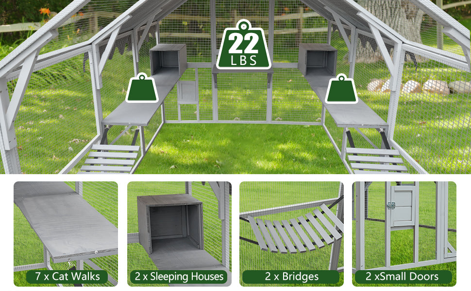 Spacious chicken coop with two levels nesting boxes and integrated ramps for easy access