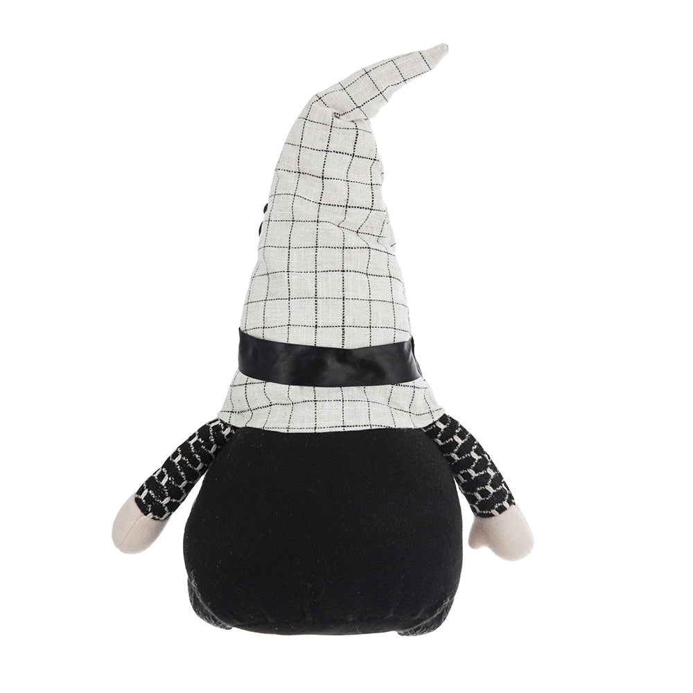 Black and white plaid gnome with black body and checkered sleeves