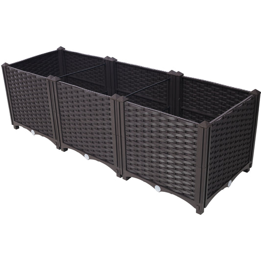 Dark brown modular raised garden bed with woven texture
