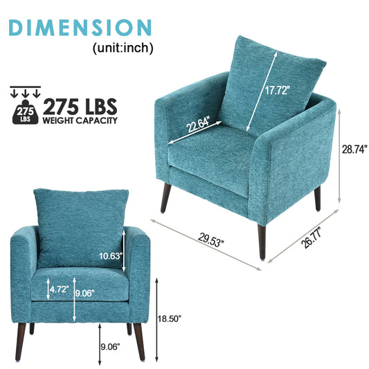 Teal accent chair with tapered wooden legs  width