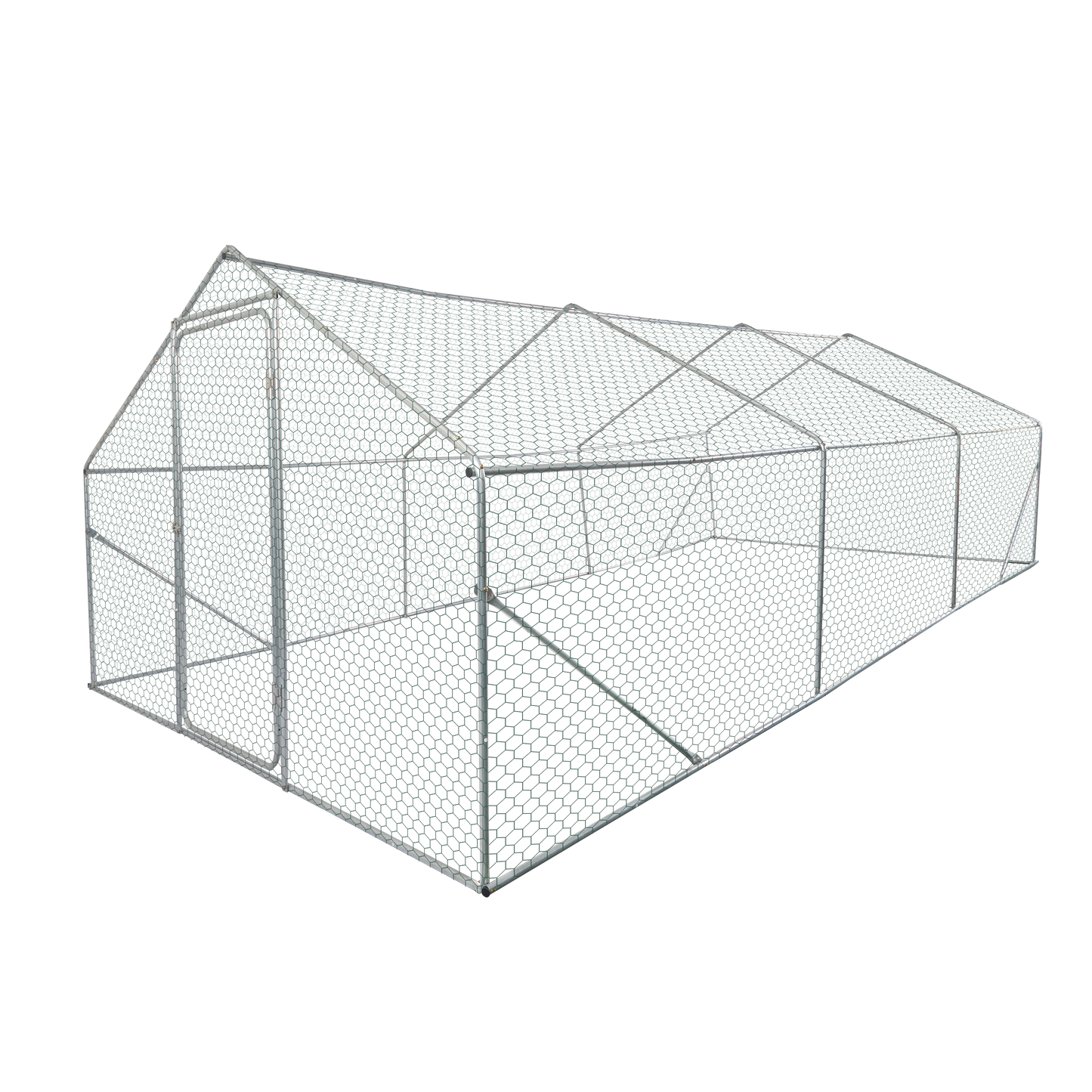 Galvanized steel chicken coop frame with hexagonal wire mesh outdoor pet enclosure