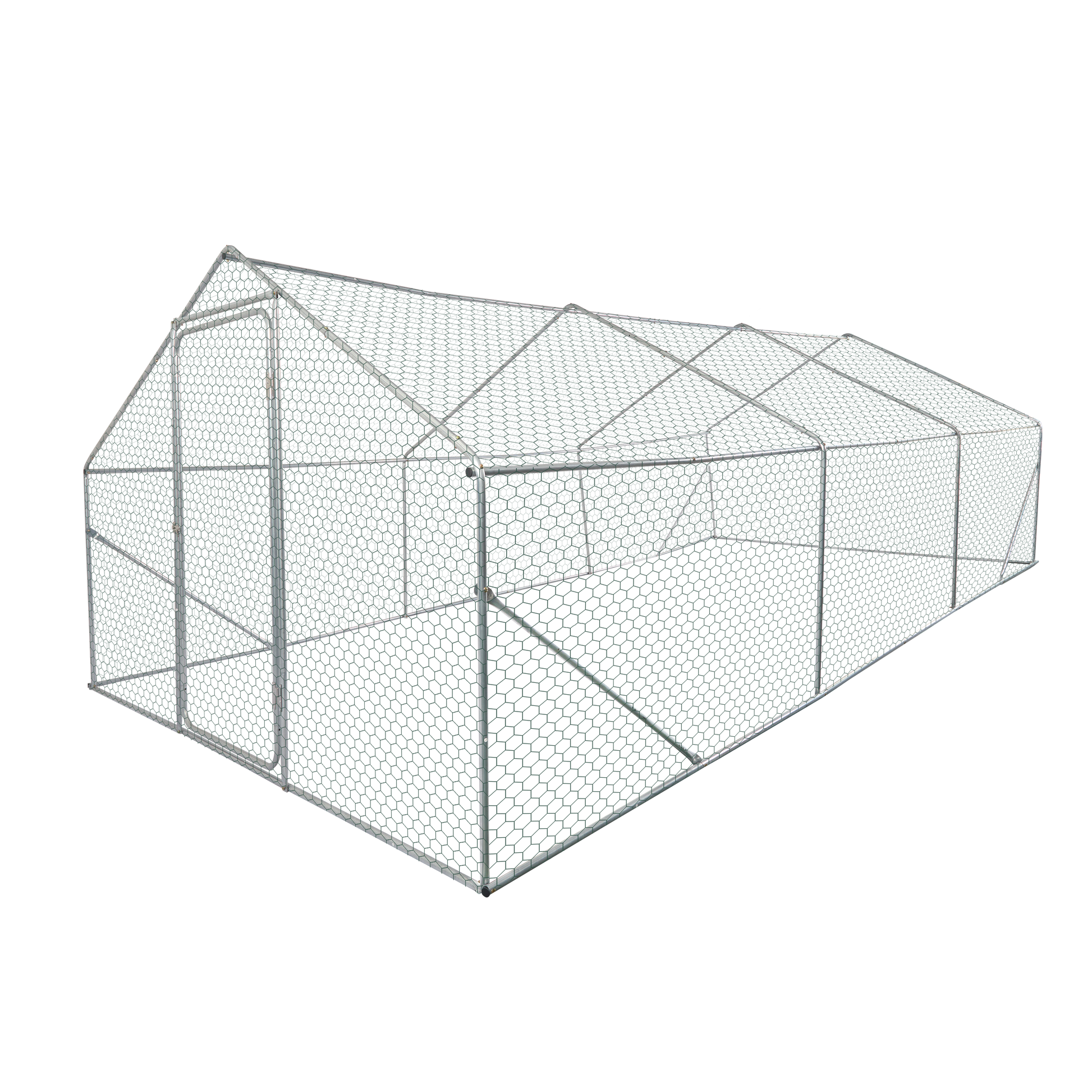 Galvanized steel chicken coop frame with hexagonal wire mesh outdoor pet enclosure