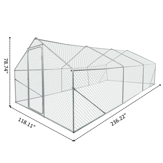 Large metal chicken coop with hexagonal mesh  W x  L x  H