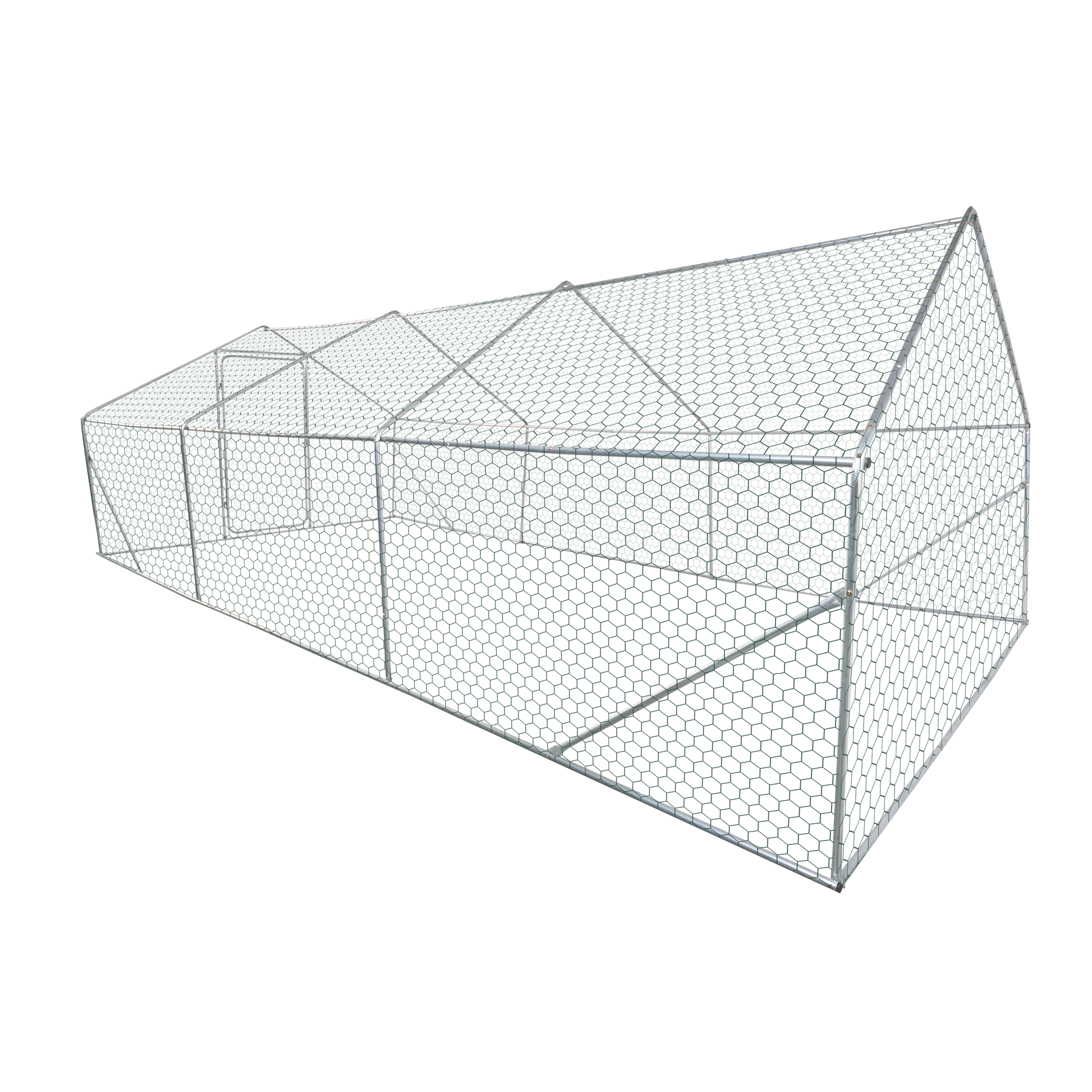 Galvanized steel framed chicken coop providing a secure outdoor shelter for poultry