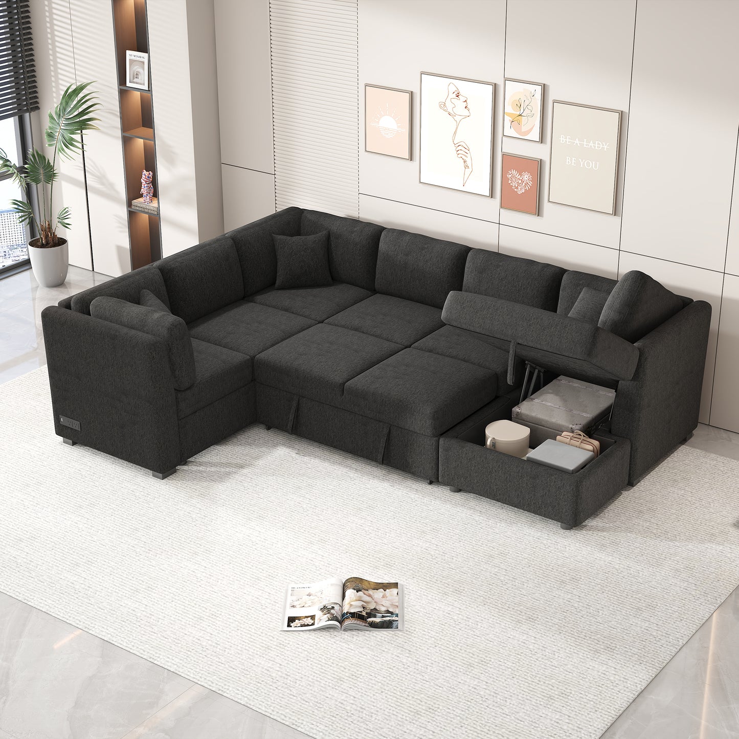Dark gray sectional sofa with hidden storage perfect for modern living rooms