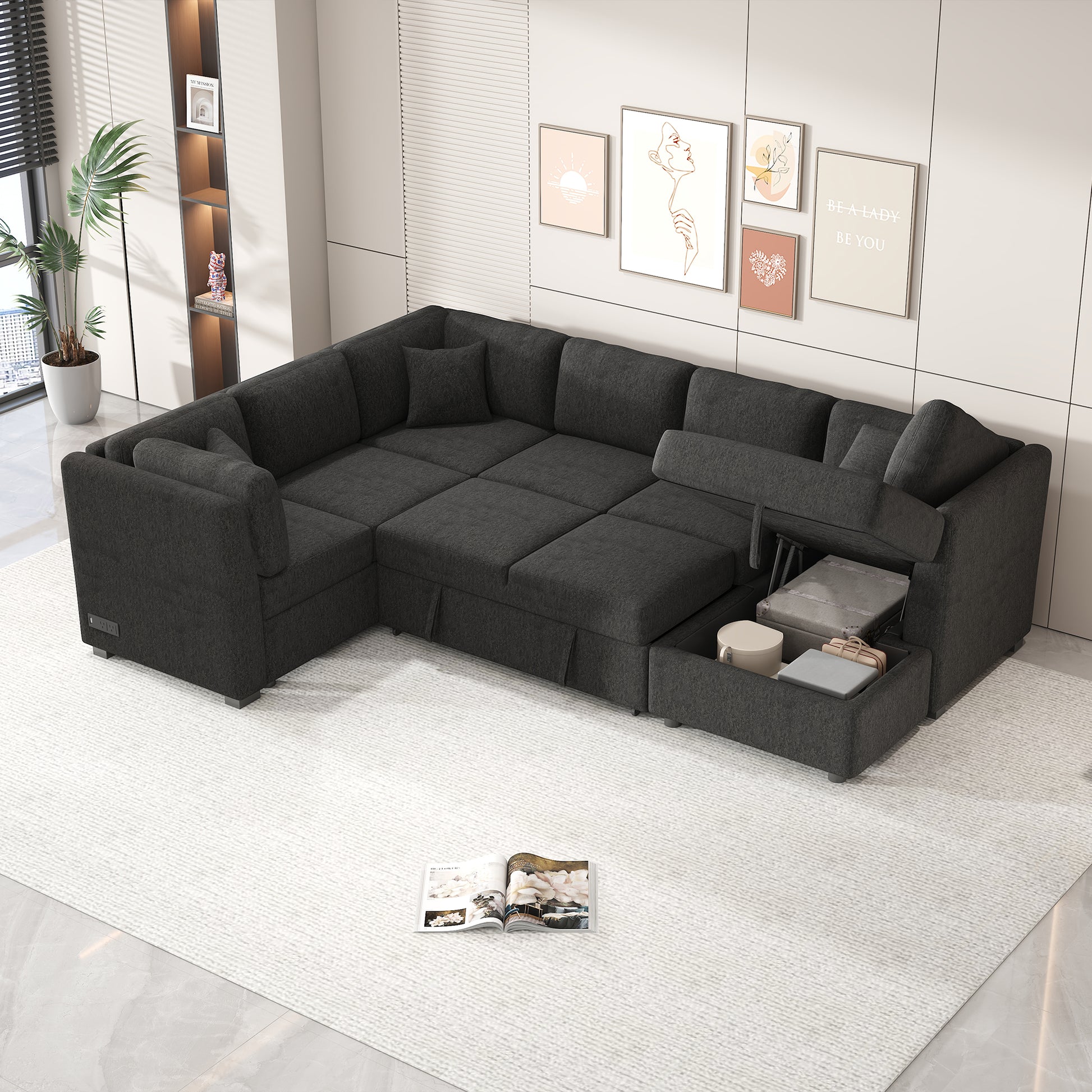 Dark gray sectional sofa with hidden storage perfect for modern living rooms