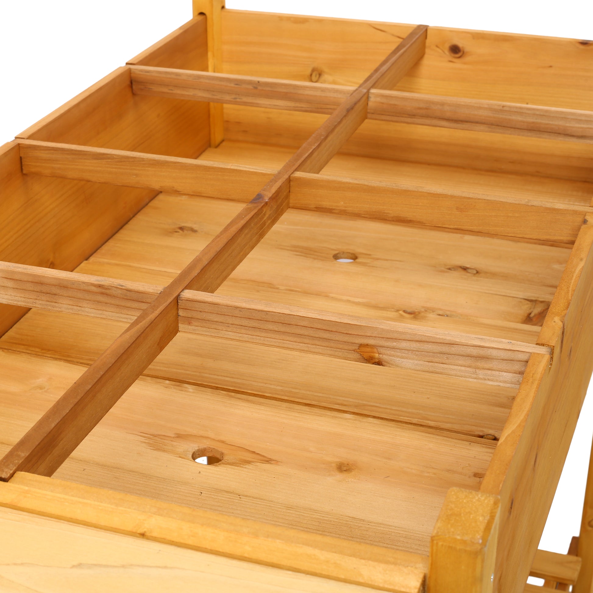 Wooden tiered planter with multiple compartments ideal for home gardening