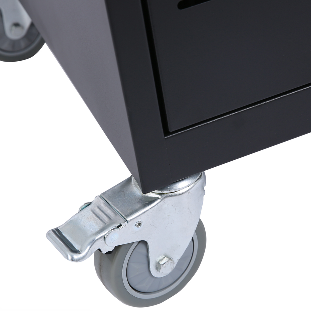 Black rolling cart caster with brake mechanism