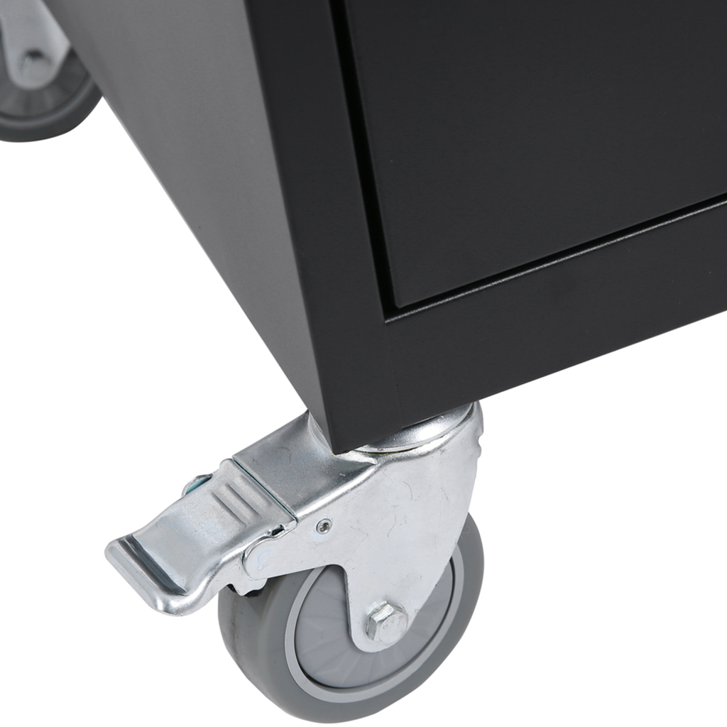 Black filing cabinet with lockable caster wheel metal construction