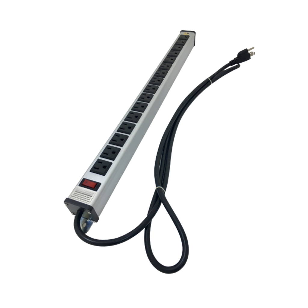 Silver surge protector strip with  outlets and red power switch