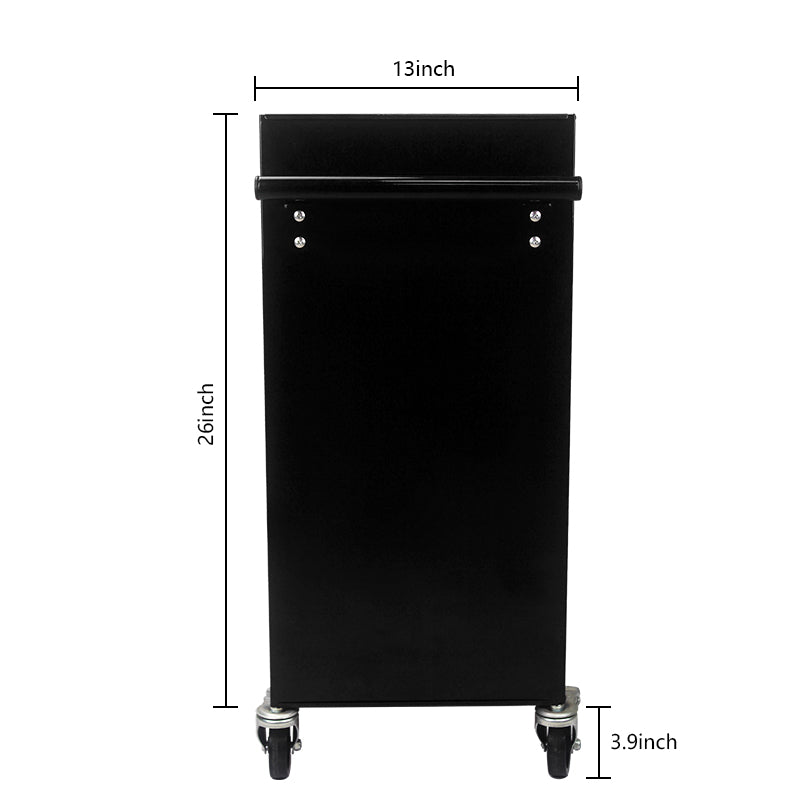 Black metal tool cart in wide and in tall with caster wheels