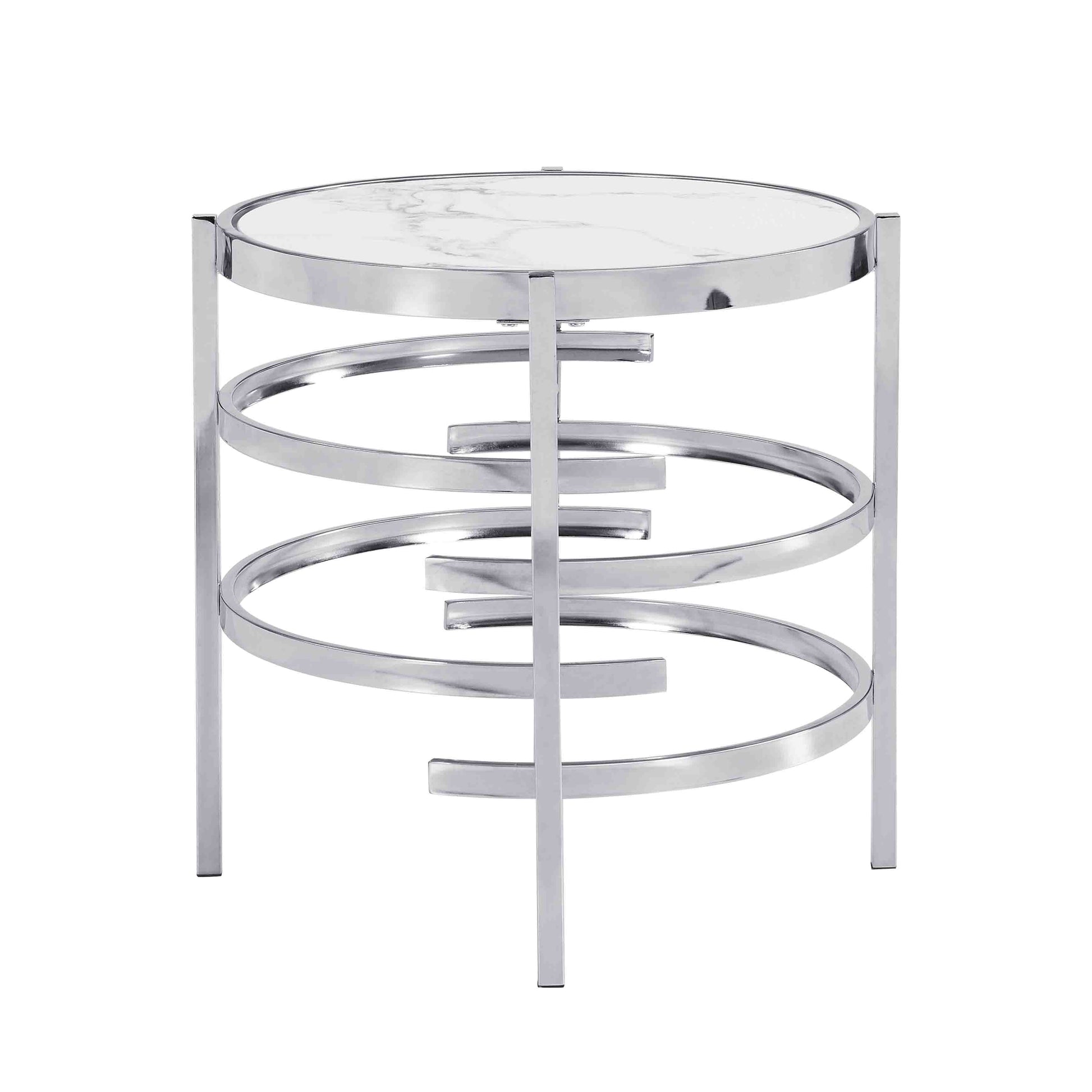 Round marble top accent table with swirling chrome base