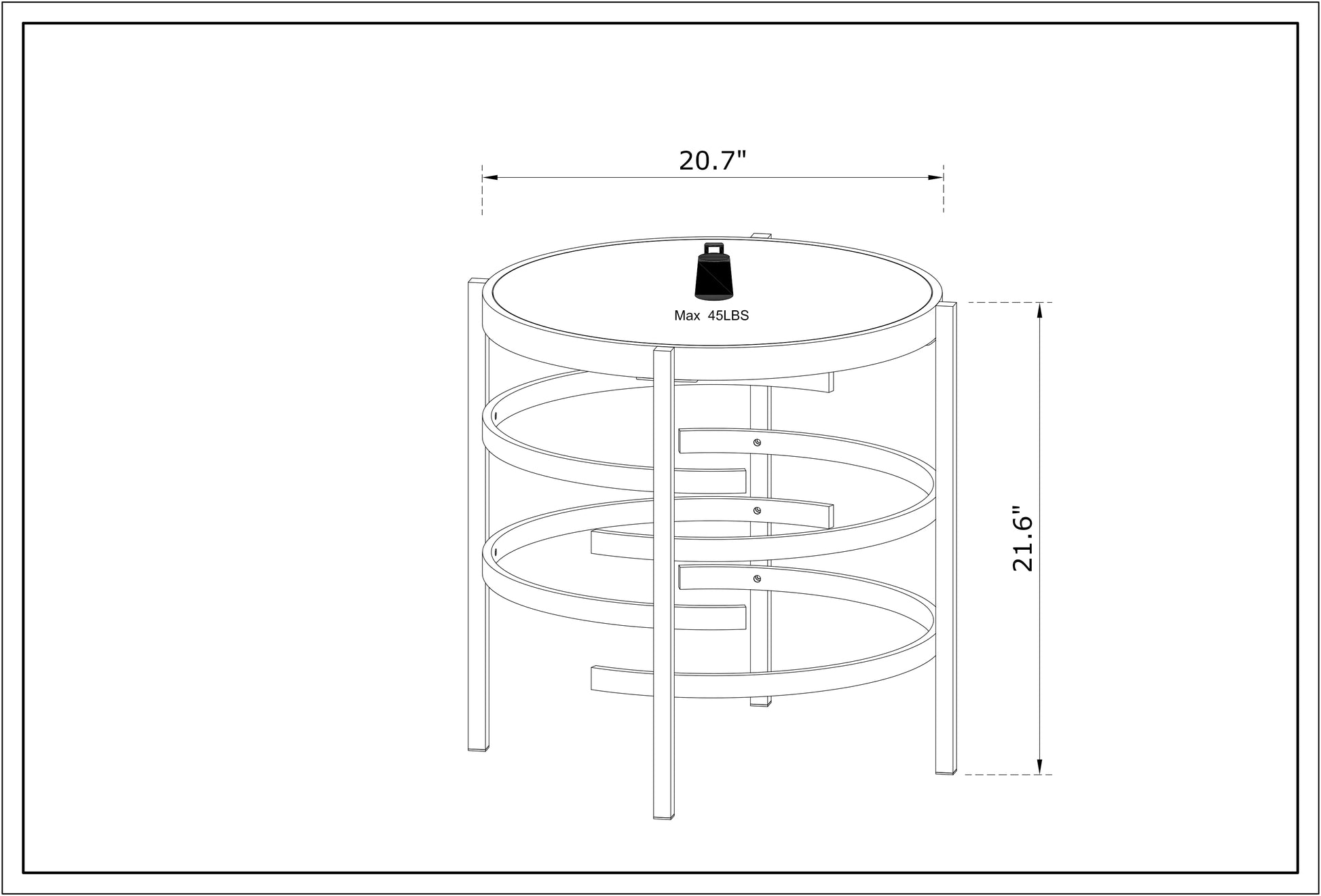 Spiral metal side table with glass top  diameter  height