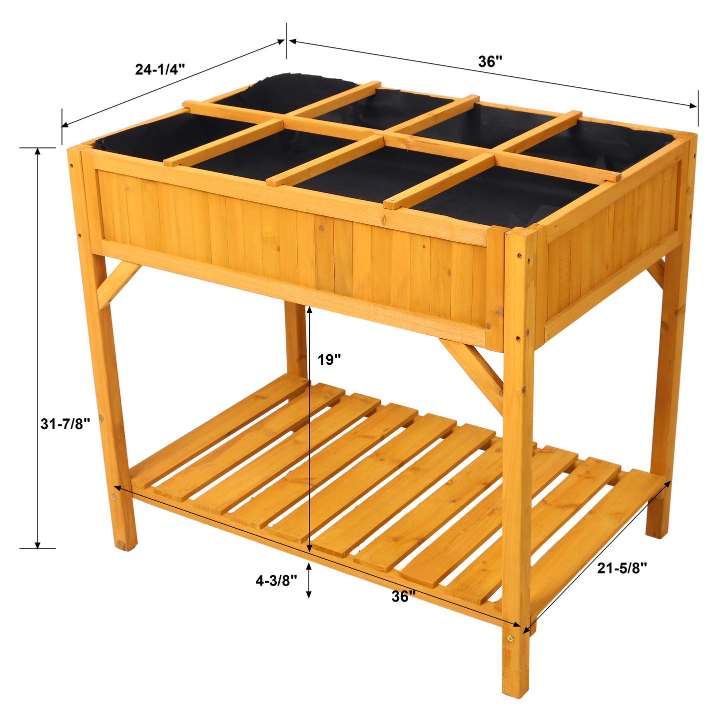 Wooden raised garden bed with dual shelves for ample planting space