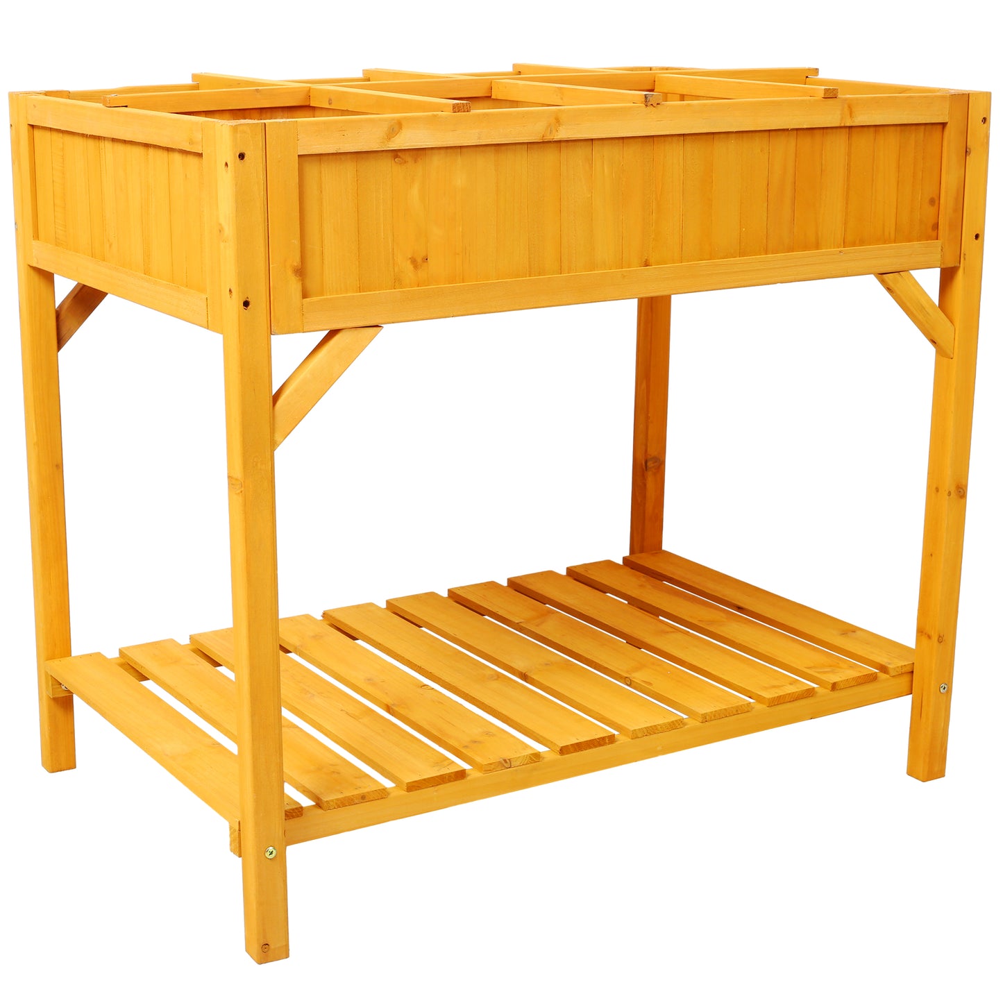 Wooden raised garden bed with two tiers natural wood finish