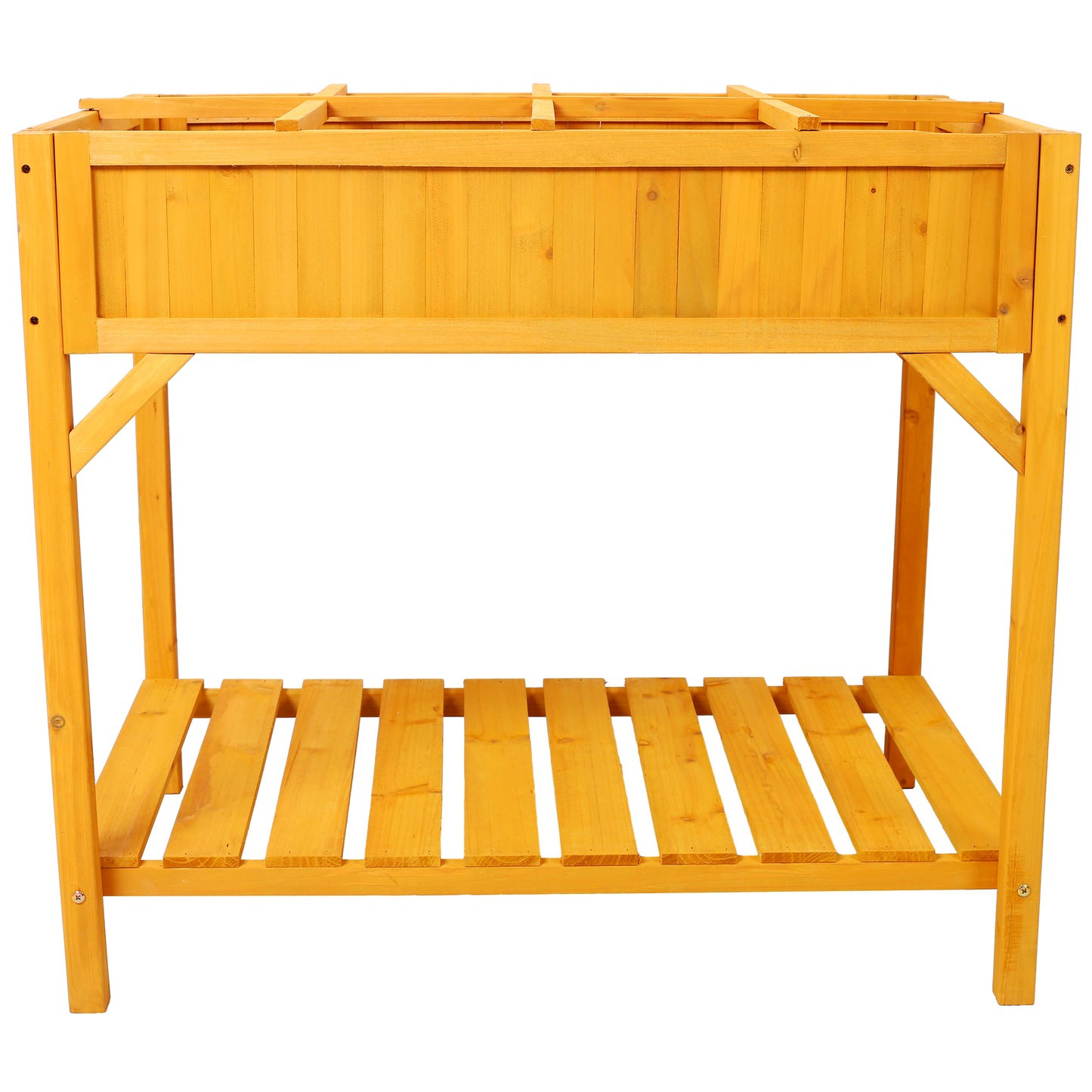 Solid pine wood raised garden bed with bottom shelf for outdoor use