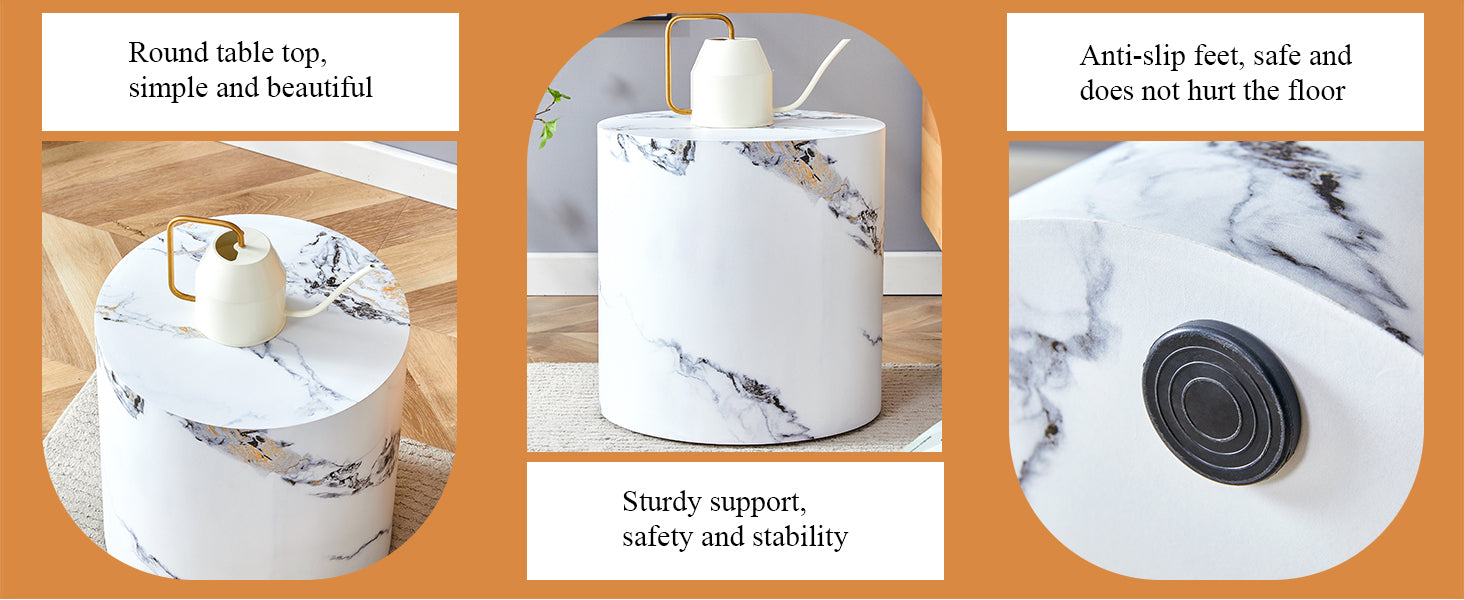 White marble side table with gold watering can on top