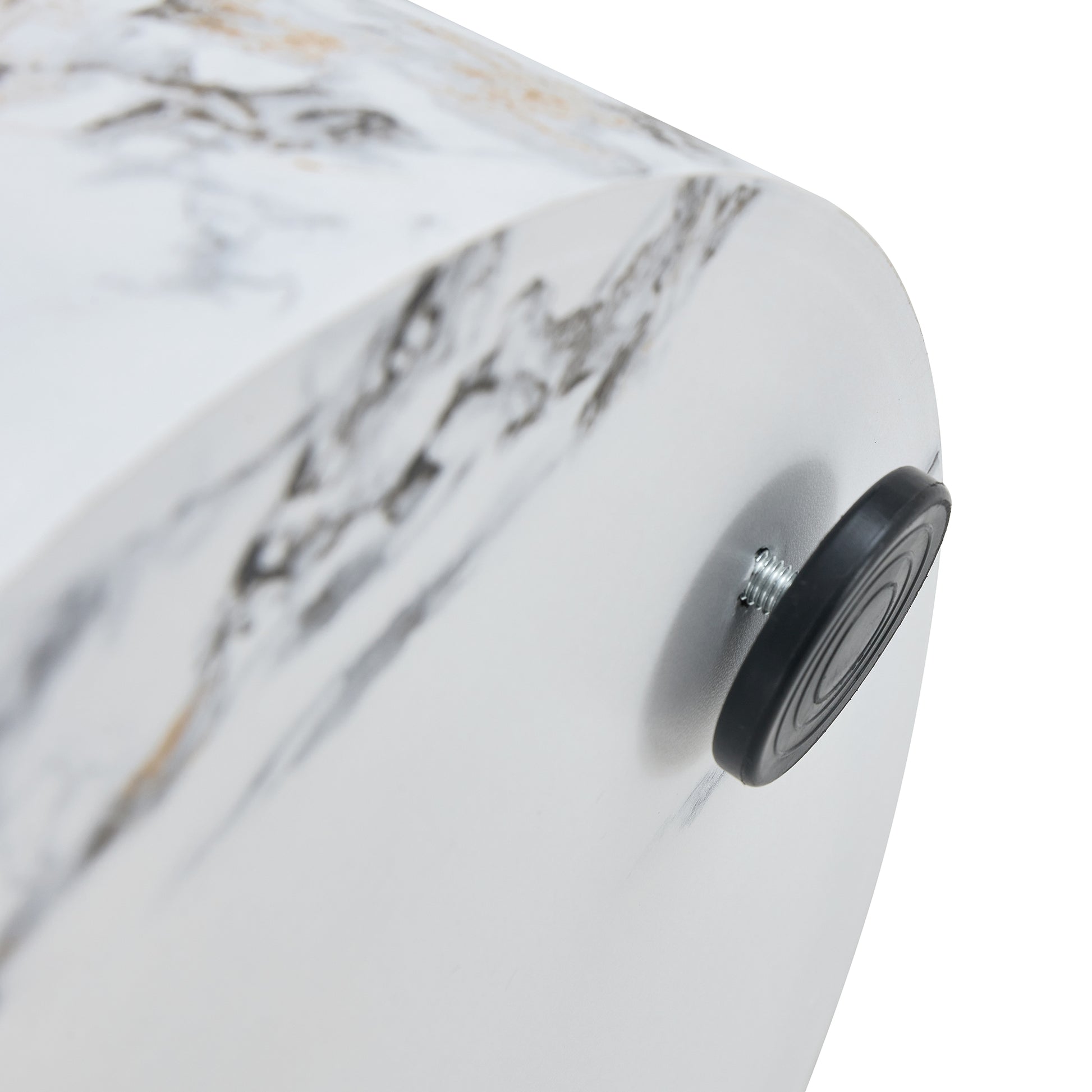 White marble side table with gold veining and adjustable black foot