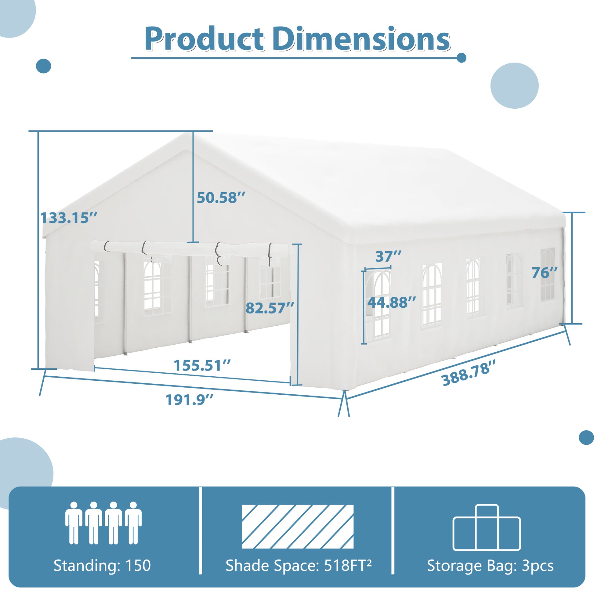 White outdoor party tent dimensions  L x  W x  H