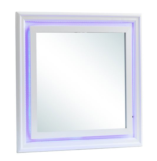 TREATLIFE HOME Elegant Silver Champagne Accent Mirror with Textured Finish, LED Lighting Feature, 39x39 inches, Ideal for Bedroom or Living Room
