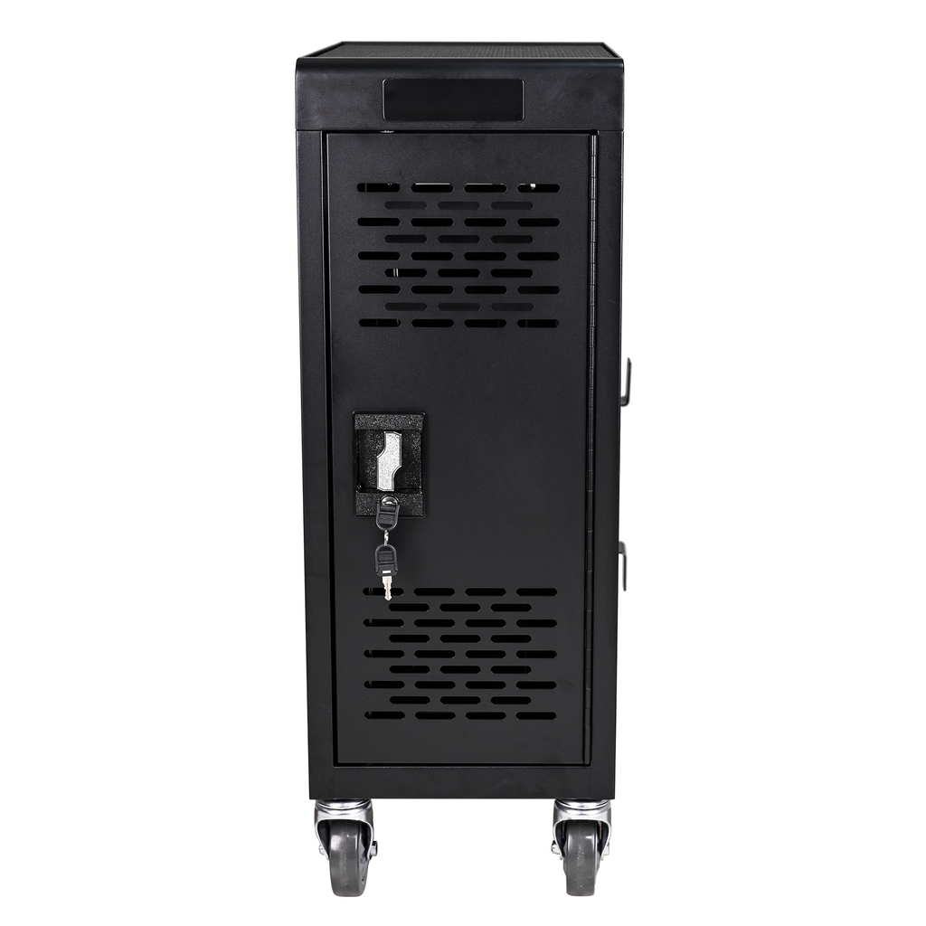Black secure charging cart with wheels and key lock mechanism