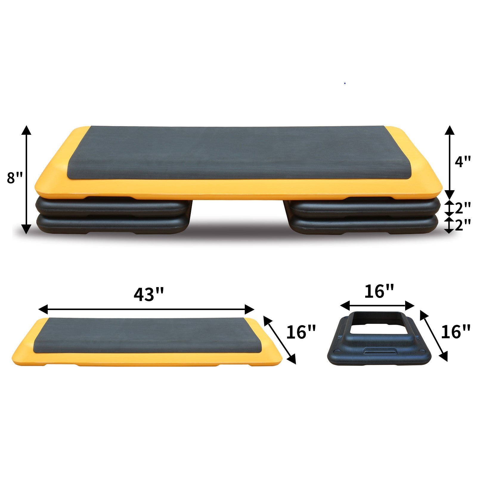 Yellow and black adjustable aerobic step with risers