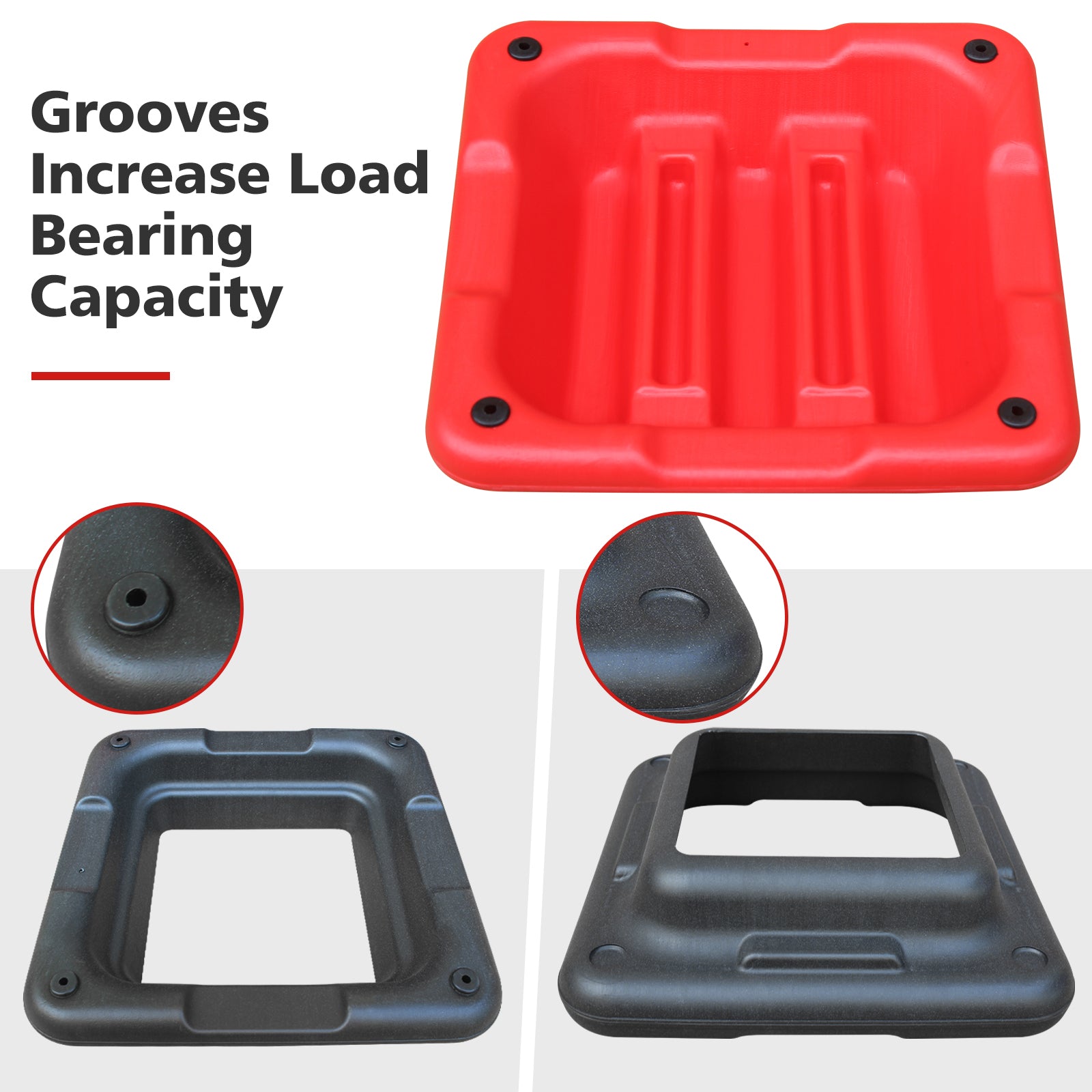Red aerobic step riser with textured surface and reinforced corners