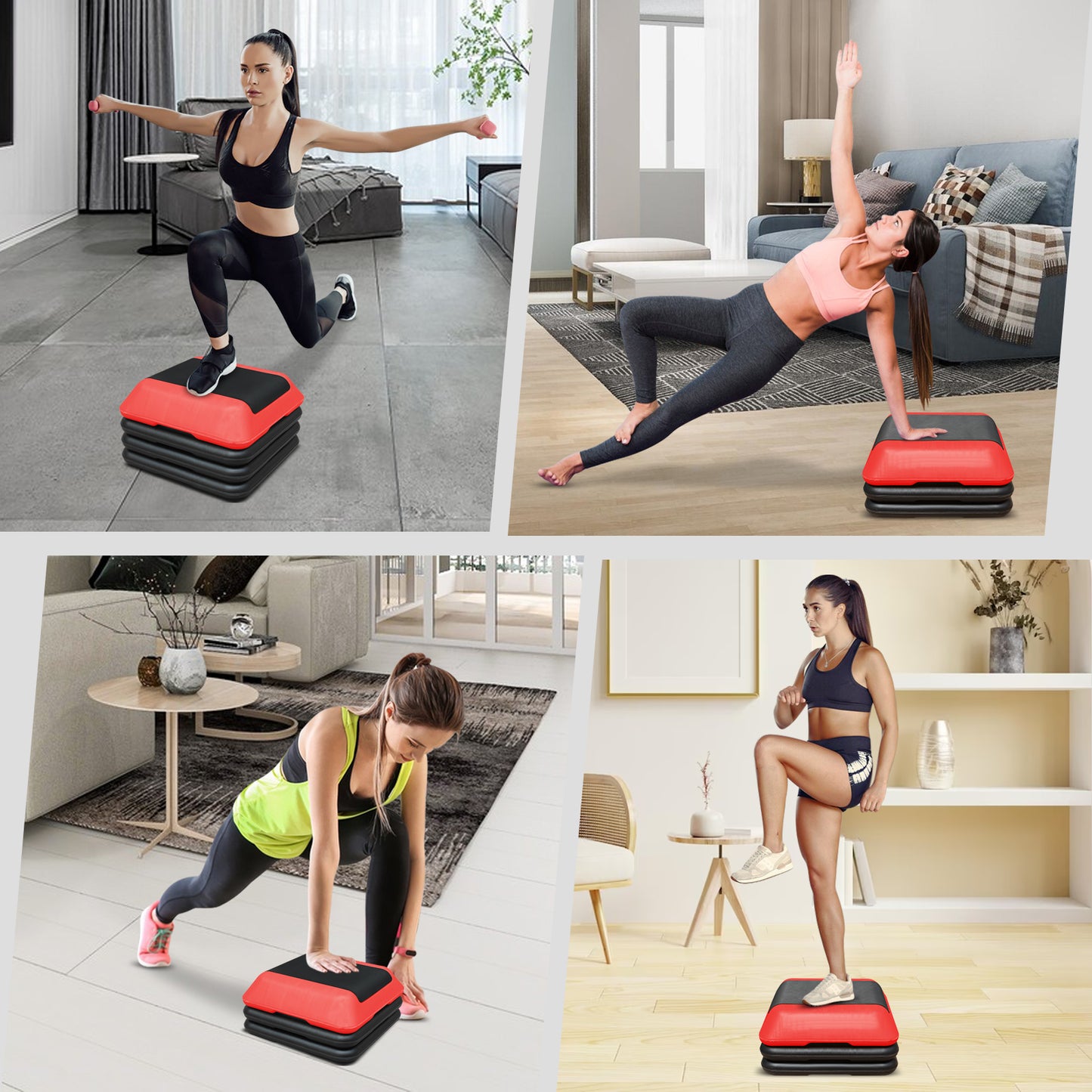Red and black adjustable aerobic step platform for home workouts