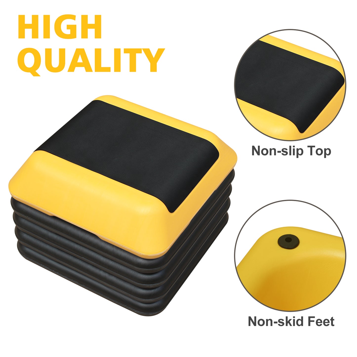 Yellow aerobic step with black nonslip top and base perfect for home workouts