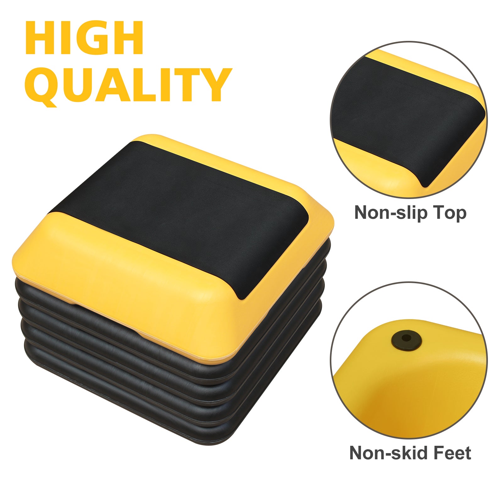 Yellow aerobic step with black nonslip top and base perfect for home workouts