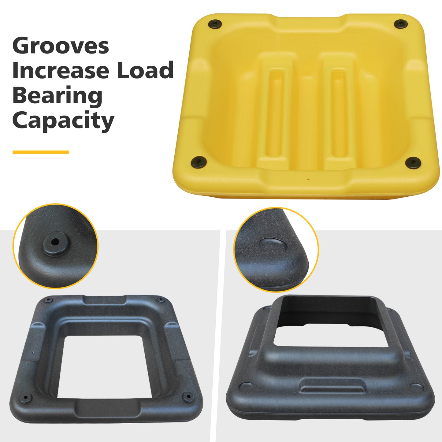 Yellow aerobic step with internal grooves for increased load capacity